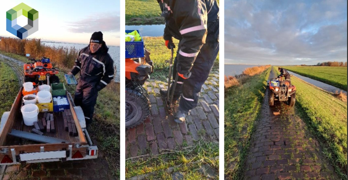 Hergebruik oude stapelstenen bij dijkversterking Marken